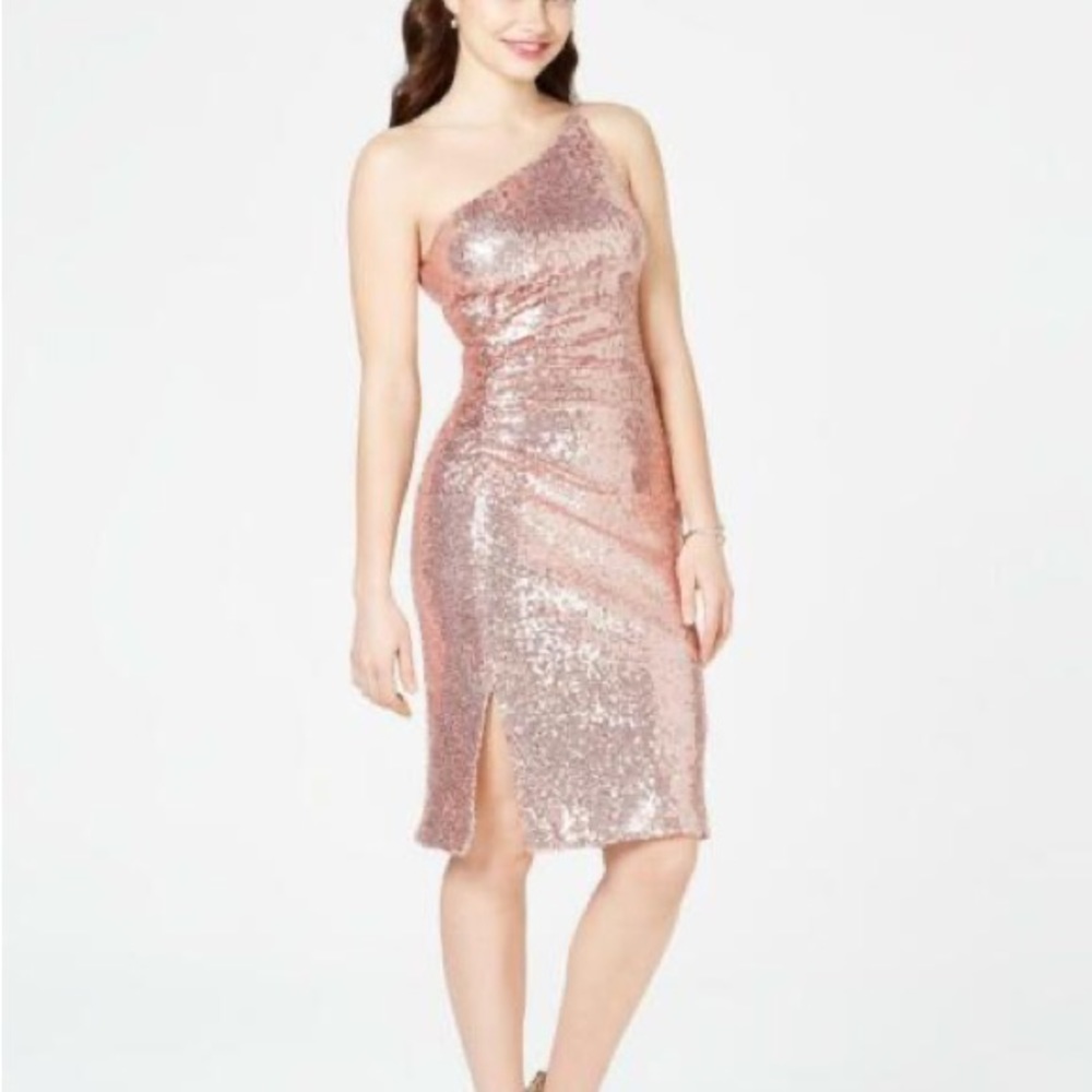 VC RoseGold Sequined One Shoulder Sheath Dress - 14 New w/ Tags